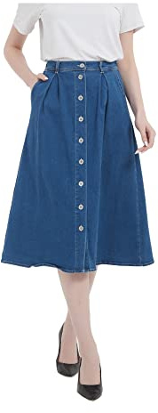 Tronjori Womens A Line Long Midi Denim Skirt with Button Front(XXL, Blue)