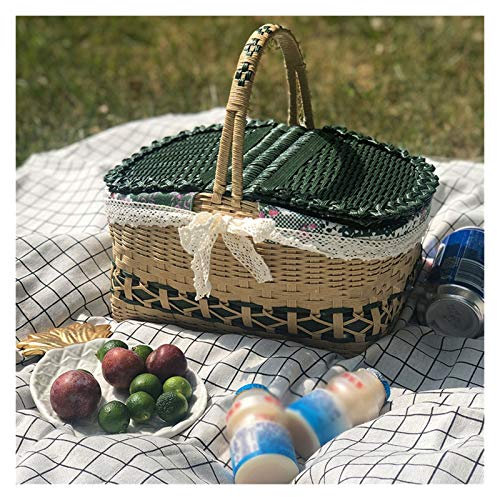 Picknickkorb mit großer Kapazität im Freien Willow Picnic Hamper Wicker Picknickkorb mit doppelten Faltgülen Outdoor Auslegen Korb mit Deckel Obstkorb Picknickkörbe Set Geschenk für Jungen Mädchen