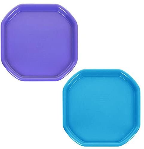 M1SS Set of 2 - Purple And Sky Blue Small Messy Play tray Plastic Builders Building Material Mixing Tray Sand Pool Pit Garden Beach MADE IN UK