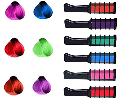 Haarkreide Kamm, Haar Colorationen, 6 Stück, Temporär Haarfarbe Kreide Kamm für Kinder Erwachsene, Auswaschbare und Ungiftig, Haarkreide Kreide Kamm für Karneval Weihnachten Geburtstag Partys