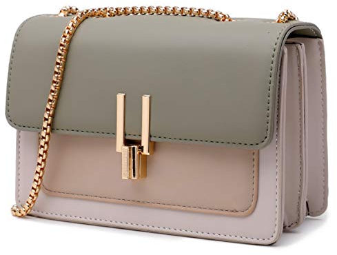 Umhängetasche Damen Leder Kette Schulterriemen Designer Handtaschen Color-Blocking Mode Tasche Schultertasche Crossbody Bag Abendtasche Grün