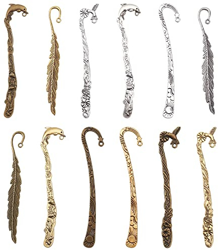 SUNNYCLUE 12 Stile Vintage Lesezeichen Clip Haken Lesezeichen Zubehör Metall Lesezeichen Haarnadel Streifen Haken Zum Basteln von Schmuckherstellung Charms Zubehör Zubehör Gemischte Farbe