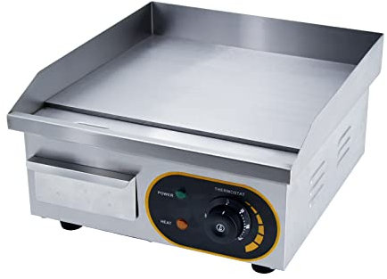 Commercial Electric Griddle,Countertop Flat Top Griddle Stainless Steel Grill with Thermostatic Control, 8mm Cooking surface thick,36x38cm,1500W