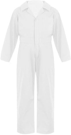Hedmy Kinder Jumpsuit Jungen Overalls Langarm Bodysuit Ganzkörperanzug Turnanzug Einteiler Arbeitsoverall Maleranzug Weiß 140