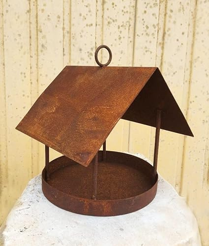 Vogelhaus 19x20cm zum Aufhängen zum Beleuchten Windlicht Teelicht Meisenknödel Futterhaus Edelrost Gartendeko Metall Rost