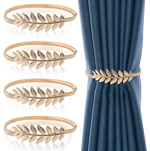 FYSL Vorhang Raffhalter 4 Stück Raffhalter für Vorhänge Legierung Gardinen Raffhalter, Verstellbare Raffhalter Vorhang mit Federseil, Gold Gardinenhalter Vorhang Halter für Haus Dekoration