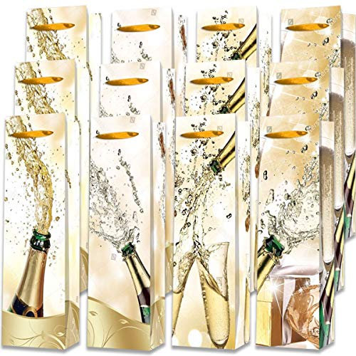 Flaschentüten Weihnachten Geschenktüten Weintragetasche -12 Stück- Flaschentasche Weinverpackung im 4 Design. Perfekt für Geburtstage, Dinnerparty und Geschenk