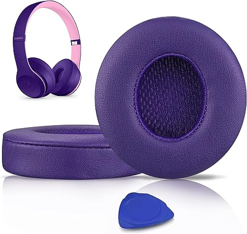 SoloWIT Earpads Cushions Replacement for Beats Solo 2 & Solo 3 Wireless On-Ear Headphones, Solo2 Solo3 Ear Pads with Soft Protein Leather, Added Thickness - (Pop Purple)