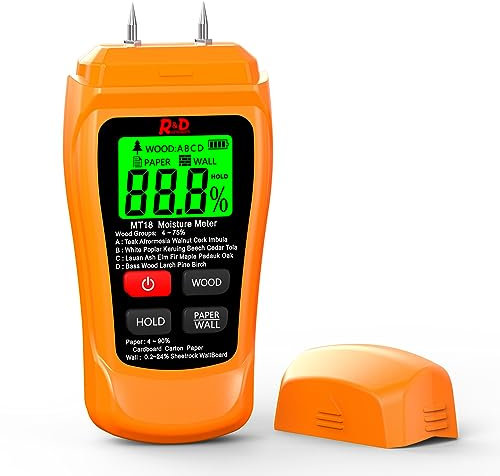 RDINSCOS Pin-Type Wood Moisture Meter –Dampness Meter with LCD Display Damp Meter for Wood,Timber,Log Walls & Building Materials