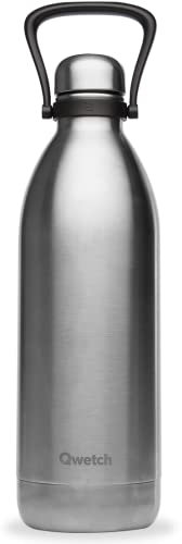 Qwetch - Borraccia Termica 2L in Acciaio Inox Spazzolato - 48h Freddo, 16h Caldo - Impermeabile, Senza BPA & Riutilizzabile - Bottiglia Termica con Manico per Sport, Trekking, Ufficio, Famiglia