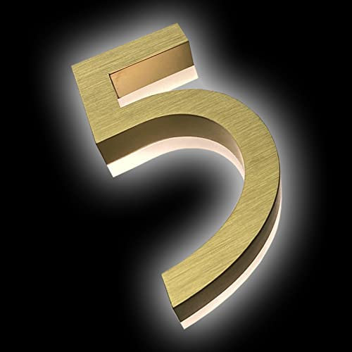 Numeri di Indirizzo LED Numeri Indirizzo Casa A LED Flottanti Retroilluminati Finitura Oro Spazzolato Numero Civico Illuminato In Acciaio Inossidabile Per Esterni Luce Moderna E Calda,16 Pollici,O
