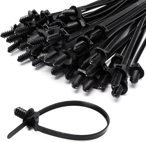 S SYDIEN 100Pcs Black Fir Tree Nylon Push Mount Cable Zip Tie 8.3x0.18