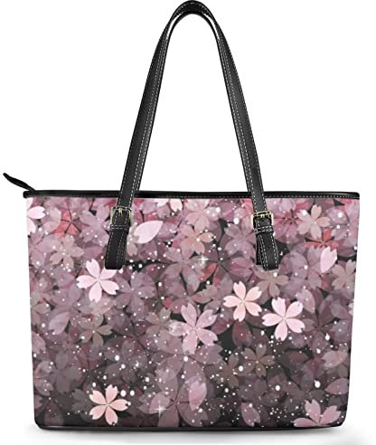 Howilath Bolsa de cuero para silla de montar Van Gogh Cielo estrellado PU Bolso de hombro Casual con asa superior Bolso de mano portátil para damas, Estampado de flores de cerezo, Talla Unica