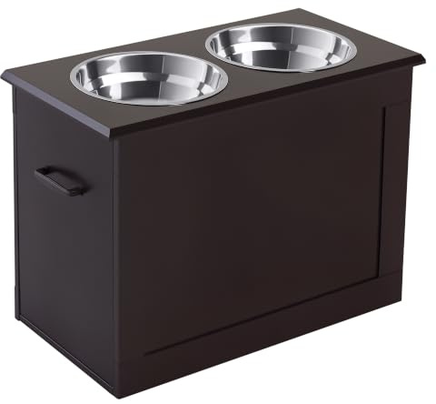 PawHut Erhöhter Hundenapf Futterstation Hunde Katzen 2 x 2000ml Espresso | Staumraum, Futternapf, Wassernapf, Edelstahlnäpfen, Hundenäpfe, Fressnapf