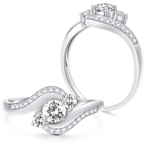 Molioaki Verlobungsring Gold 9 Karat (375) Weißgold eheringe damen Diamantring Brillantschliff 5A Zirkonia ring Verlobung Hochzeit Geschenk mit CZ-56