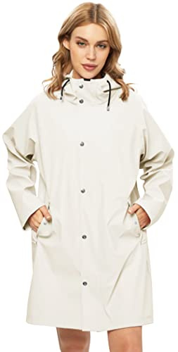 UNIQUEBELLA Trench cappotto lungo da donna, giacca antivento, tinta unita, con cappuccio, giacca a vento, giacca a vento con tasche con bottoni, Upg beige, XL