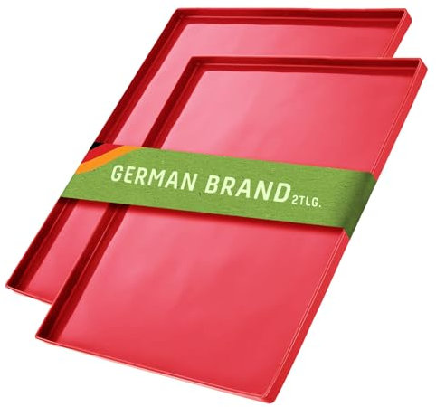 Coolinato - Silikon Backmatte mit Rand 2er Set Rot - Backunterlage aus Platinsilikon mit Rand 36,5x27x1cm - Backblech-Auflage mit Auslaufschutz backofenfest bis 230°C & antihaft inkl. 4 Rezepten