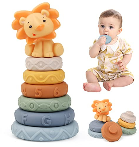 LEADSTAR Giocattoli Impilabili, Blocchi Sensoriali Montessori Giochi Dentizione Neonato 6 Mesi Cubi Morbidi per Bimbi Bambini Giocattolo Educativi Gioco Regalo per Neonati 6 12 18 Mesi (Giallo)
