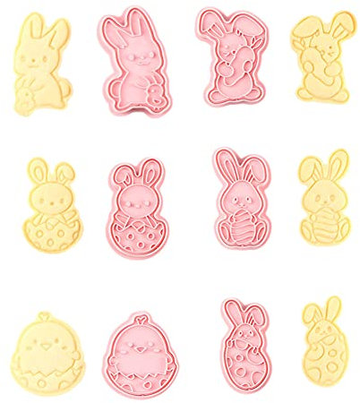 CANDeal 6 Pezzi Tagliabiscotti Pasquali E Timbri-Set Di Formine Biscotti Coniglio Pasquale In Plastica, Stampi Biscotti Coniglio Pasquale, Stampi Fondente Pasqua Fai Da Te Per Bambini