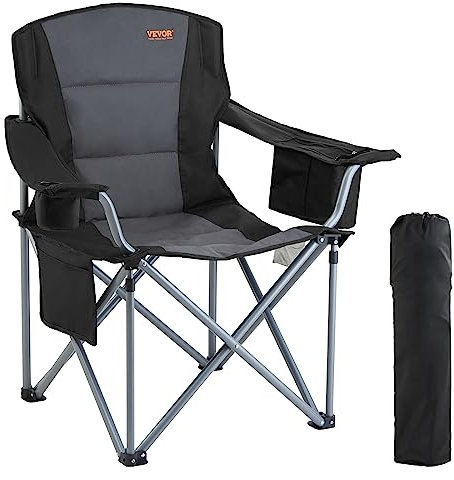 VEVOR Campingstuhl Klappstuhl mit Getränkehaltern & Tragtasche 158 kg Belastbar, Faltstuhl Anglerstuhl Schwarz Outdoor Regiestuhl Tragbar