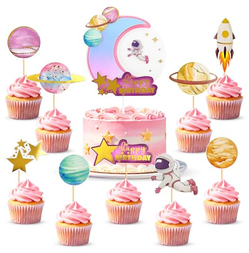 Blumomon 10 Stück Space Cake Topper, Planet Astronaut Erde Cupcake Picks Space Thema Kinder Baby Shower Party oder Geburtstag Party Kuchen Dekorationen