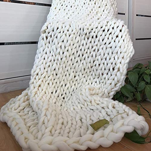 Strickdecke, Handgefertigte, Schöne, Dicke Mehrzweckdecke für Schlafzimmer (Weiß88)
