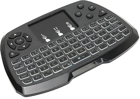 ASHATA Mini Teclado Teclado Retroiluminado, Panel Táctil 2 en 1 Teclado Inalámbrico Exclusivo Ratón Dual Accesorios para Juegos de Tamaño Manual Negro con Frecuencia de Trabajo RF de 2,4G