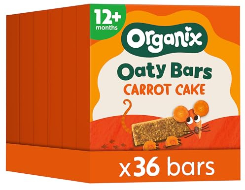 Organix Carrot Cake Organic Oaty Snack Bars, 6 Boxes of 6 x 23 g | High in Fibre, 100% Organic Ingredients, No Added Sugar, Vegetarian & Vegan Friendly, for Lunchboxes & On-the-Go