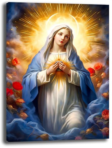 Quadro Moderno Verticale Sacro Cuore di Maria Quadri moderni di tela canvas da Parete XXL grande Capezzale Stampa su tela Camera da letto Decorazione Muro Soggiorno Arredo Cucina (50x70 cm, 7)