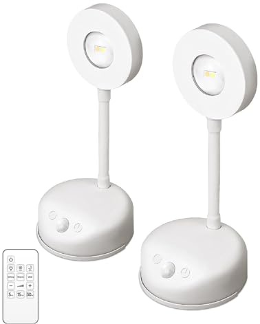 GARTO Spotlight Battery Operated, Motion Sensor Picture Light LED Cat-Eye Bulb Wall Sconce, Stick on Display Accent Lighting Dimmable 360° Rotation Rechargeable for Paintings (White, 2Pack-Remote)