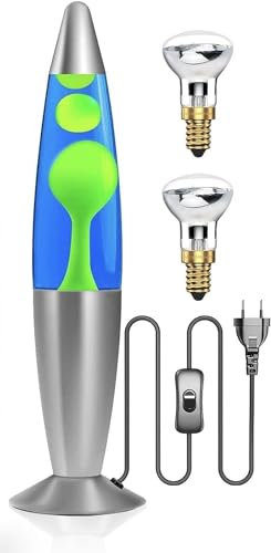 CELLUSTOP Lampe Magma Rakete – Lavalampe – Dekorative Lampe zum Aufstellen – Lieferung mit 2 Leuchtmittel R39 im Lieferumfang enthalten – Glas und Aluminium – Schalter – 20 W – 34 cm – Grün