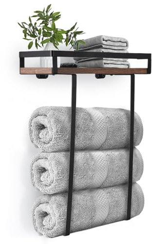 Towel Holder Wall Mounted, Black Towel Rail, Chrome Towel Holder for Rolled Towels for Bathrooms/Kitchen (39 * 12.5 * 47cm/15.4 * 5.0 * 18.5 inch)