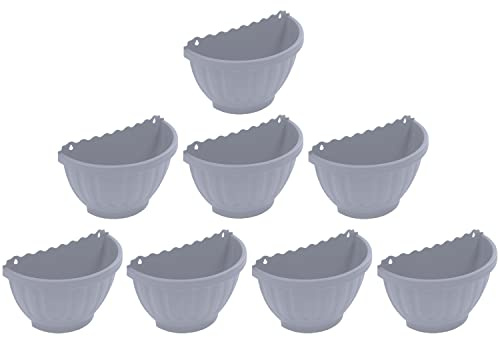 TENLITE [SET OF 8] - Etruscan Wall Basket SOFT GREY Flower Plastic Pots Modern Hanging Planter For Balcony Fence Wall Mounted Planters Indoor or Outdoor Home Decoration.