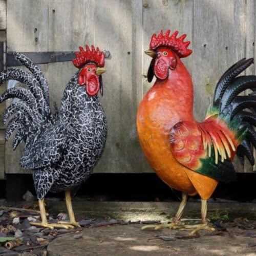 Betley Butterfly Black Chicken Cockerel Metal Garden Sculpture - 44cm Lifelike Farmyard Outdoor Decoration - Farmhouse Garden Statue Decor Gift