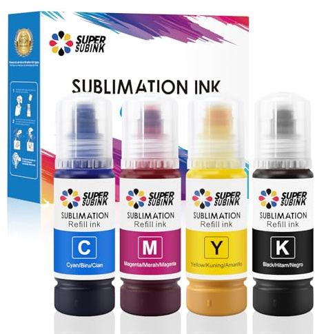 SUPERSUBINK Encre de Sublimation pour Epson 2810 ET-2850 2830 2815 4810 Compatible EPSON ECOTANK imprimante (Remplissage Automatique/sans ICC/Anti-UV)
