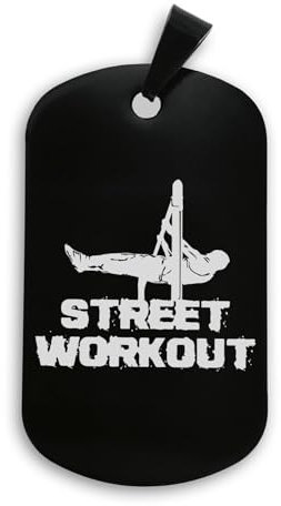 Street Workout Calisthenic Schlüsselanhänger, Militär-Stil, Erkennungsmarke, Edelstahl, Schwarz, Schwarz , One size