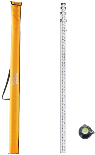 VEVOR Aluminum Grade 14-Feet 4 Sections Telescopic Measuring Rod, Double-Sided Scale 1/8in Leveling Rod Stick with Bubble Level & Carrying Bag for Houses, Walls, Floors