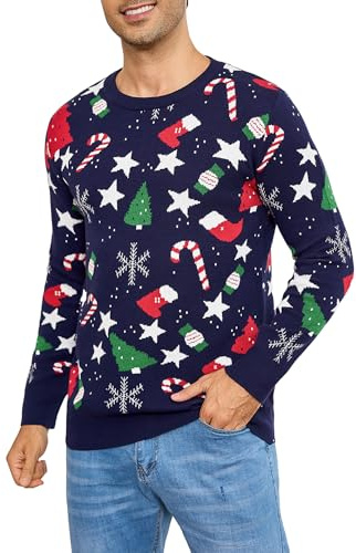 iClosam Herren Weihnachtspullover Christmas Sweater Rundhals Strickpulli | Lustiges Strickdesign, klassischer Christmas Sweater, für Weihnachten und Partys