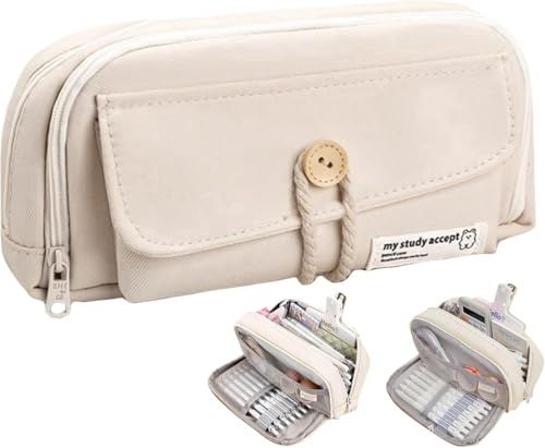 AILIPLUS Federmäppchen Mäppchen Federtaschen mit 4 Fächern Federmappe große Kapazität Mädchen Junge Teenager Erwachsene Schlamppermäppchen Pencil Case Schreibwaren Stifttasche für Schule Büro (Beige)