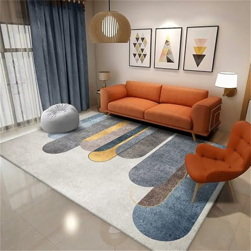 RUGMRZ Webteppich Büroteppich Waschbarer Teppich gelb blau Wohnzimmer Schlafzimmer Esszimmer Rutschfester Kinderzimmerteppich Balkonboden 130X190CM