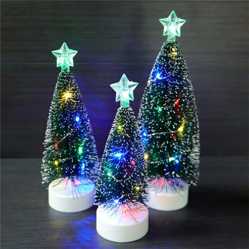 Weihnachtsbaum mit Lichtern Tabletop Mini Künstlicher Weihnachtsbaum mit LED, Künstliche Weihnachtsbäume Tannenbaum Weihnachtsbaum Tischdeko Dekoration Geschenke für Weihnachten (3PCS/Bunte /19,5 cm)