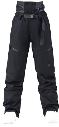 Dmmtot Damen-Schneehose, Winter-Skihose, wasserdicht, bequem, winddicht, gerades Bein, weite Schneehose, warm, klassische Taschen, klassisch, elastisch, einfarbig, Größe S-XXL, Schwarz , M