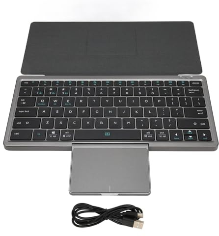 Tiardey Teclado de Viaje inalámbrico Bluetooth con Panel táctil Oculto, Funda de Cuero, Soporte, Teclado inalámbrico Bluetooth 3 en 1, Asistente de Oficina portátil
