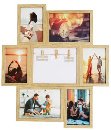 Bear&Cubs Bilderrahmen Collage - Set verschiedene Größen 10x15, 13x18 & 15x20 cm – Fotocollage für mehrere Fotos in Holzoptik Beige, Holz - MDF mit Echtglas – Wanddeko Wohnzimmer, Schlafzimmer & Büro