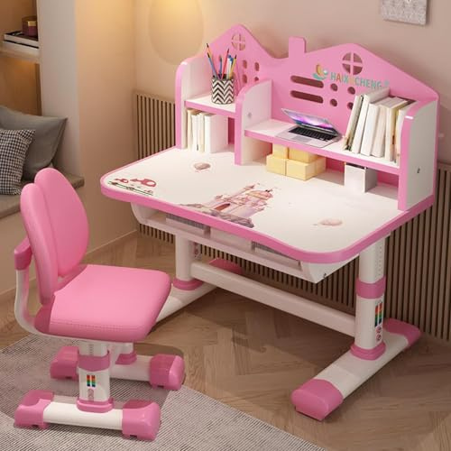 Somerway Bureau pour enfant réglable en hauteur - Avec chaise et tiroir - Distance dorée pour éviter la myopie - Pour garçons et filles (rose 1)