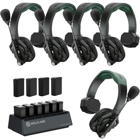 Hollyland Solidcom SE PRO 4-User ENC Noise Cancellation Wireless Intercom Headset System with 1312ft range and 3.5mm single ear headset, Ideal for movie shoots and live shows (1.9GHz Version)