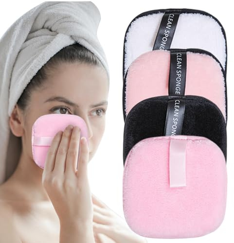 Almohadillas desmaquillantes lavables, de lavandería lavable, 4 toallitas para limpieza facial, redondas de algodón reutilizables para todo tipo de piel, almohadillas faciales y lavables