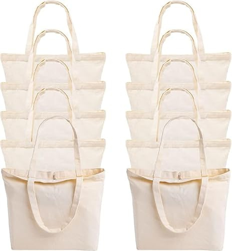 Malloom 10 STÜCK Canvas-Taschen mit Reißverschluss, Unbemalte Wiederverwendbare Einkaufstaschen für Frauen, Männer, Küche, DIY-Werbung, Promotion-Geschenk für Aktivitäten - 16,5 x 13,4 Zoll