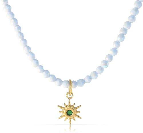 Made by Nami Collar Boho Dorado Mujer con Colgante Corazón Estrella - Acero Inoxidable Resistente Agua Perlas Colores 40+5cm