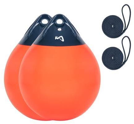 Mesle Kugelfender Globe 2er Set, ø 35,5 cm orange, Fender Boje, Bootsfender rund aufblasbar, Ankerboje, Fender Boot Schiff Yacht, Markierungsboje